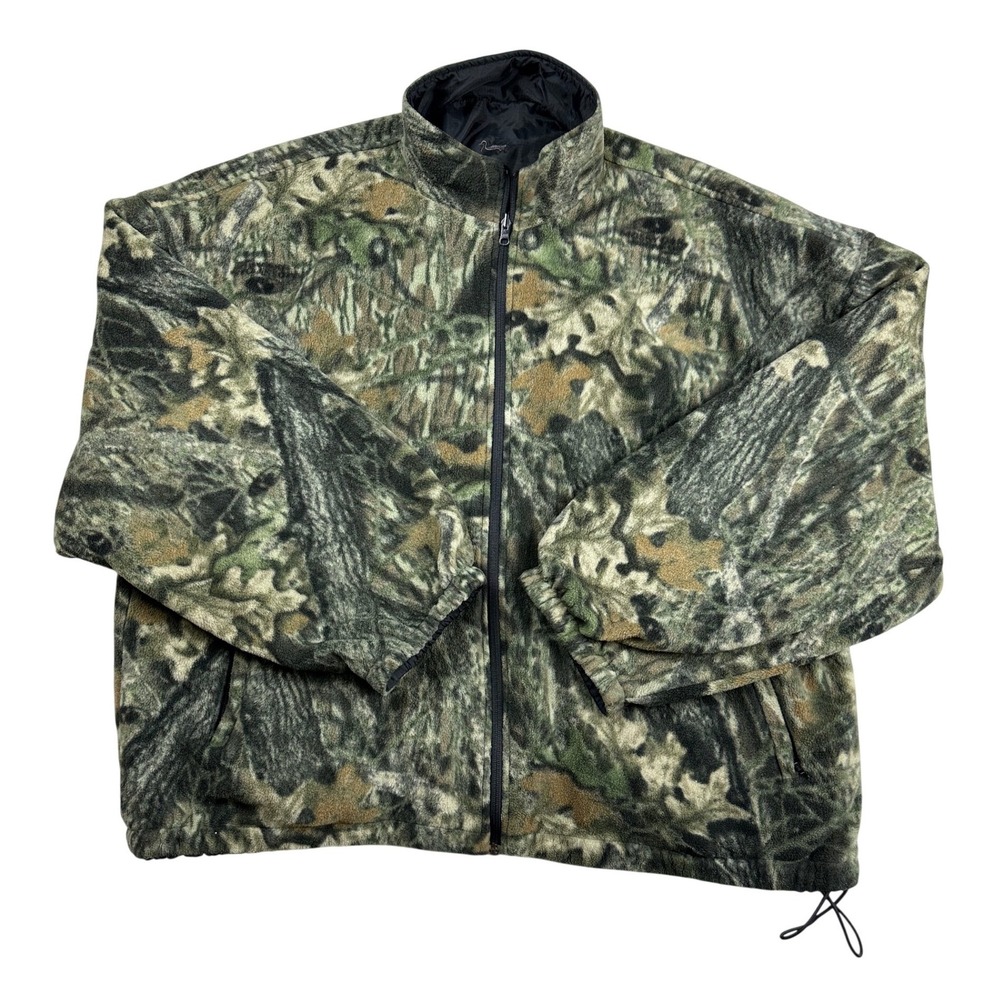 Duxbak Reversible Camo Fleece‎ Black Windbreaker Jacket Mens XL Full Zip Hunting